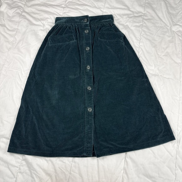 liz sport Dresses & Skirts - Vintage Liz Claiborne Corduroy Front Button Midi A Line Skirt Size 6 Green